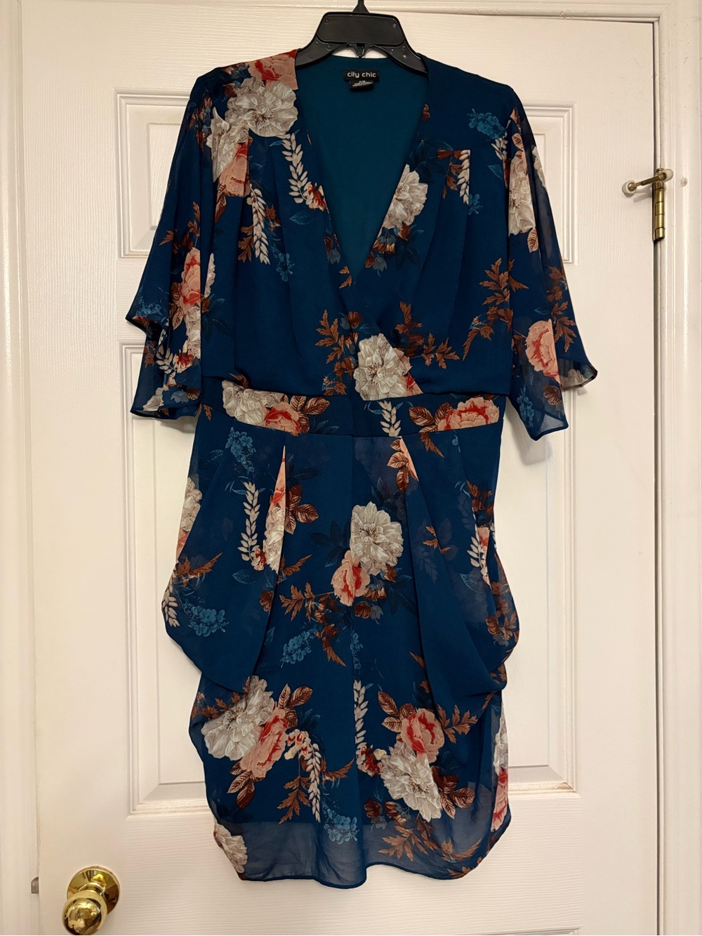 City Chic Teal Floral Midi Wrap Dress